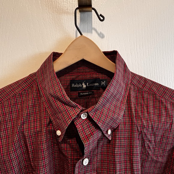 Ralph Lauren Shirt Adult XL Red Plaid‎ Classic Fit Button-Down Long Sleeve Men - Picture 5 of 12
